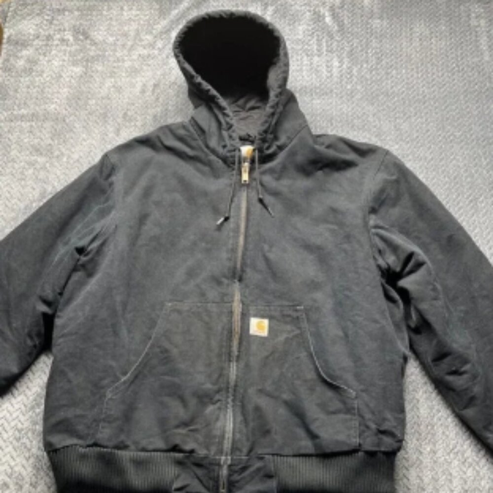Carhartt Hooded Canvas Jacket XL Insulated Black J140 Union Made‎ USA Helmets